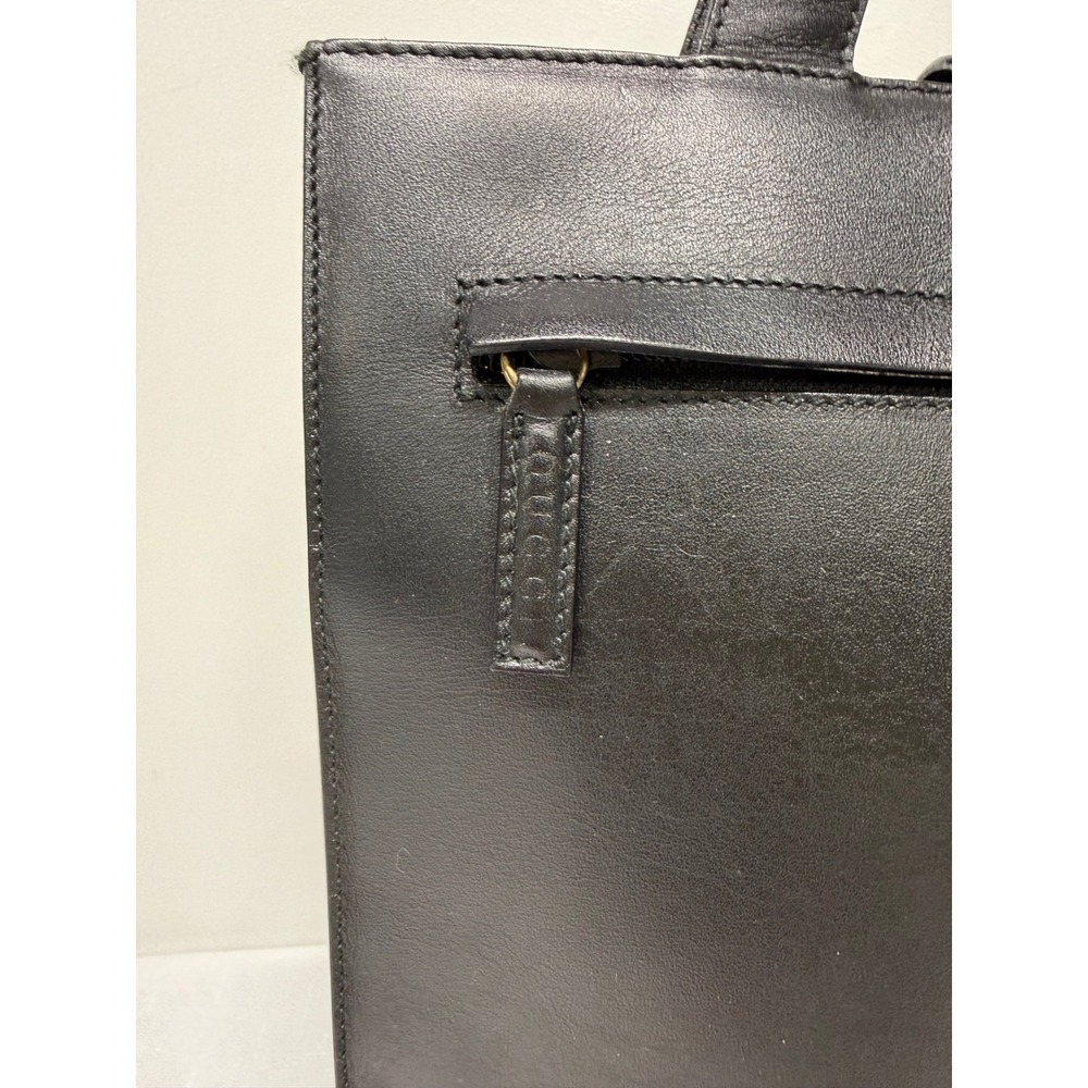 Gucci Vintage Black Leather Tote Bag Gold G Logo Hardware Square Handbag - Picture 9 of 14